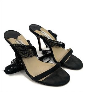 Jimmy Choo satin lace ankle wrap sandals